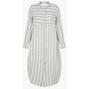 Grizas Monika Stripe Linen Balloon Shirt Dress Sz M White Grey Lagenlook